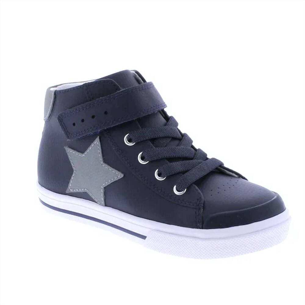 NEW FOOTMATES kid's riley sneaker in navy/grey